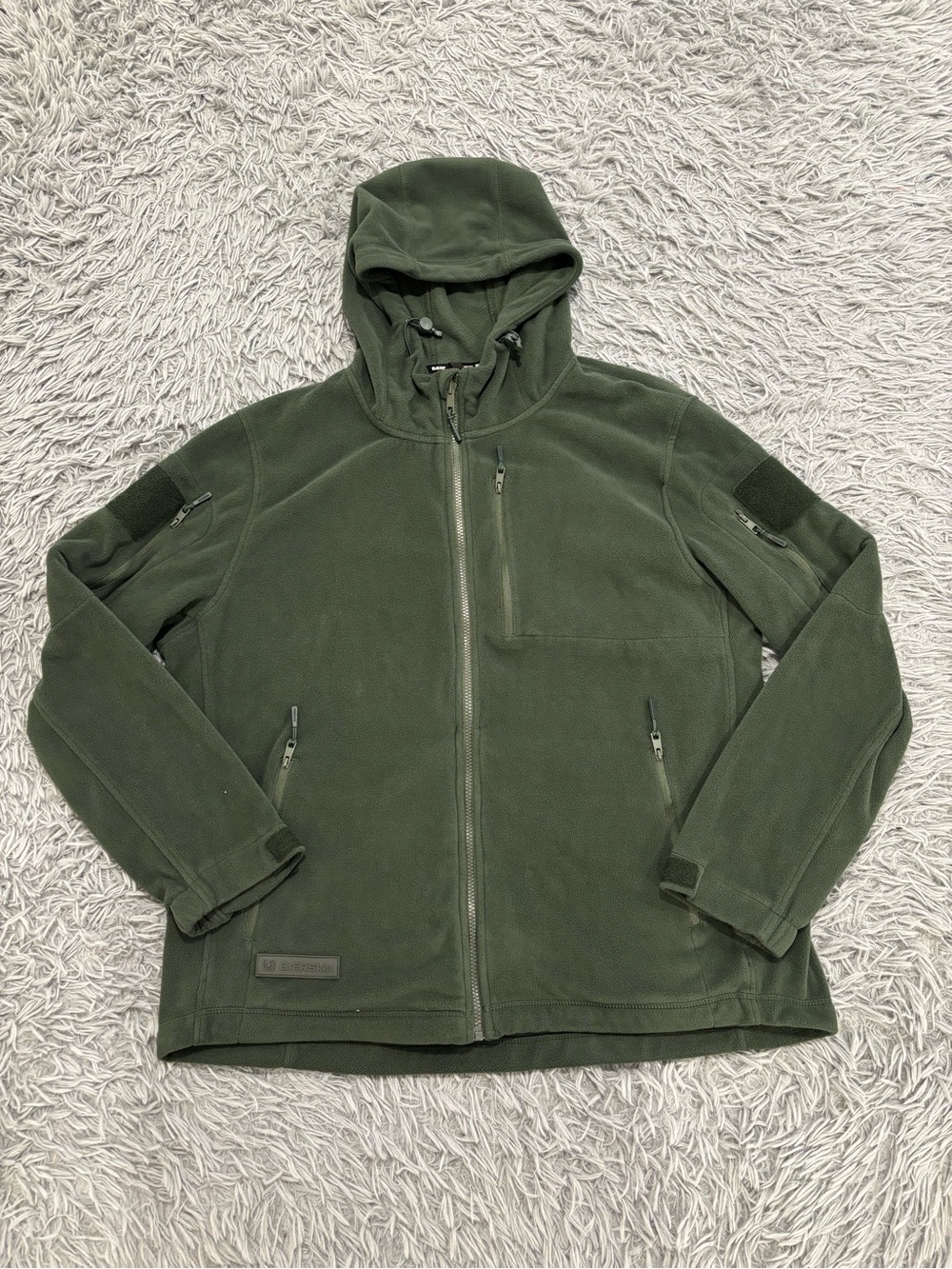 Baerskin Tactical Fleece Jacket Men’s XL Dark Green Hooded Full Zip Waterproof
